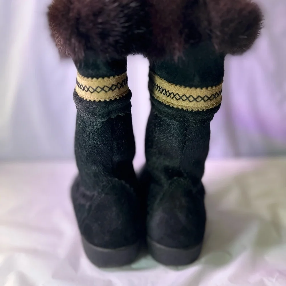 Tecnica Kids Black and Gold Boots with Fur Trim